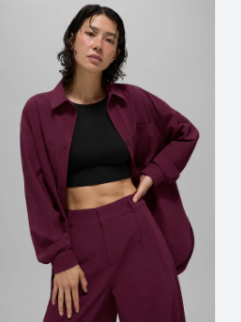 ALO Dreamscape Button Down Longsleeve in Burgundy Size L. New